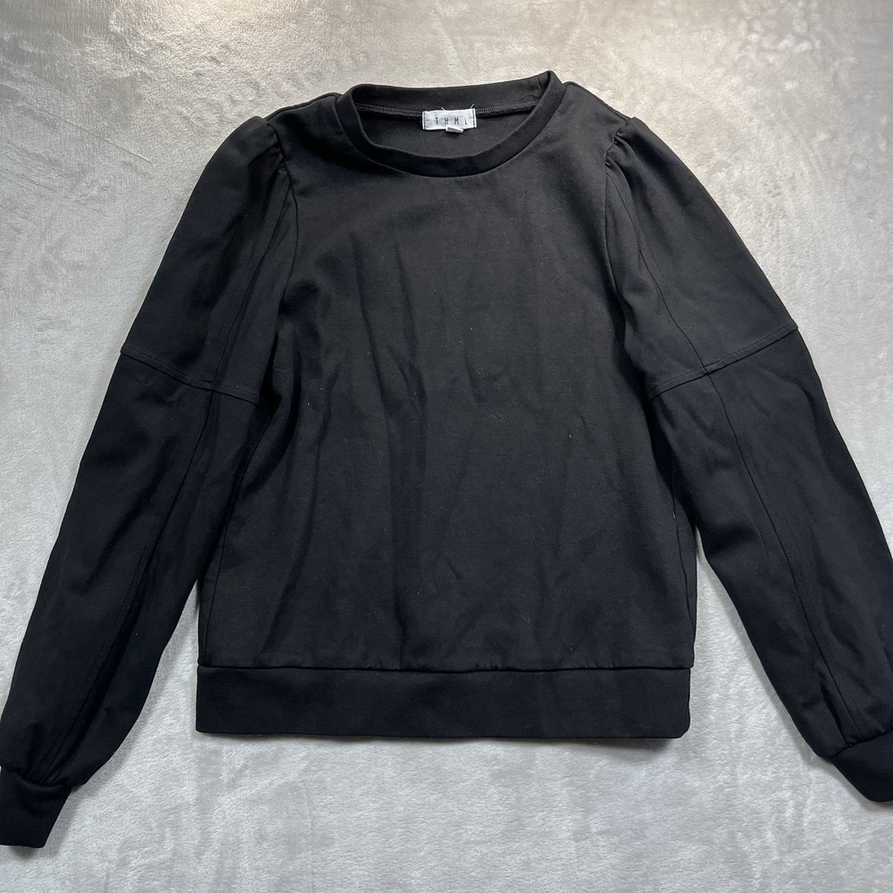 THML Sweatshirt Womens M Black Pullover Puff Sleeve